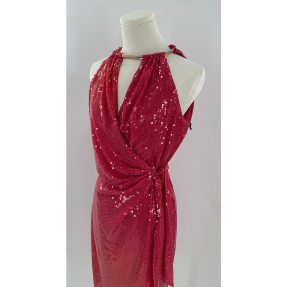 Kensie Pink Red Sequin Wrap Dress Disco Party  Club Special Occasion NWT 8 M - Picture 3 of 8